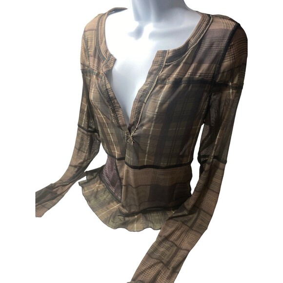 Free People We the Free Back To Business Tee Blouse Top Sheer Ruffle Medium Brow - Picture 2 of 15